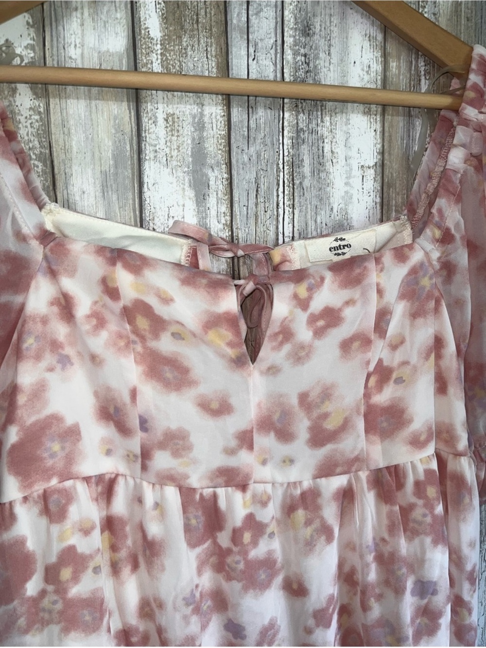 NWT Entro Pink Floral Puff Sleeve Open Back High Low Midi Dress S - Picture 4 of 7